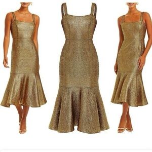 Mestiza New York Jody metallic gold black tweed midi dress size 6 NWT